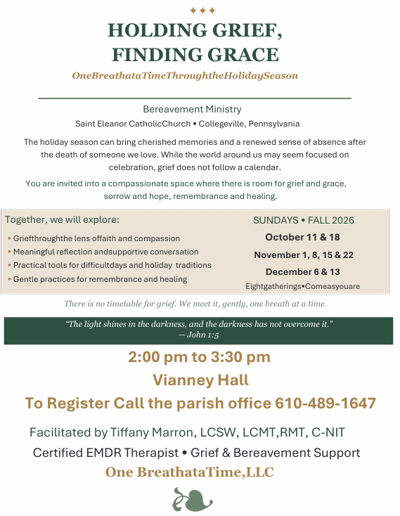 New Ministry Alert: Bereavement Ministry Coming to St. Eleanor Catholic Church